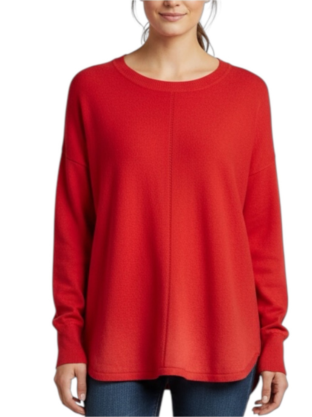 Max Studio Sz LARGE Vibrant Red Crewneck Rounded Hem Knit Sweater